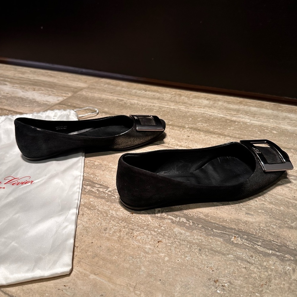 Roger Vivier Suede Metallic Ballet Flats in Black and Ombré Size 35 - Picture 5 of 7